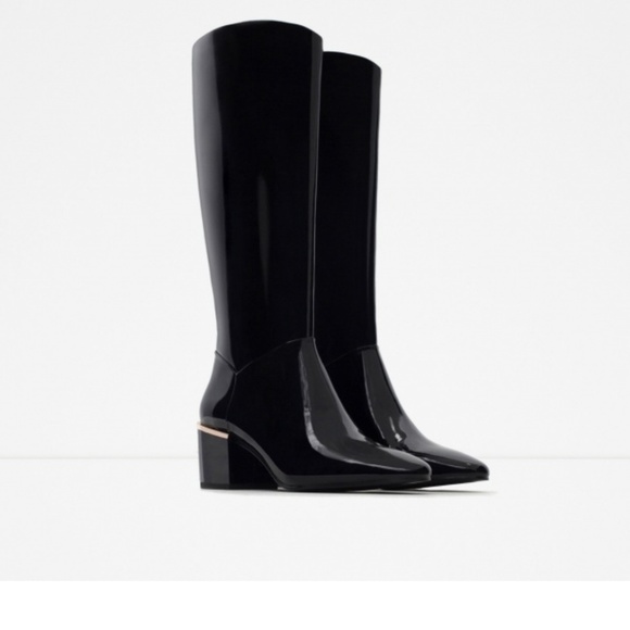 Zara Shoes - SOLD!!!!ZARA NEW LACQUERED BLACK LUXURY BOOTS 37.5